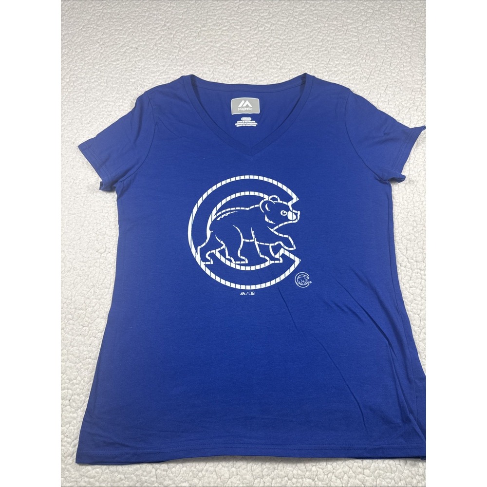 Majestic Chicago Cubs MLB Baseball Blue V-Neck T-Shirt Size Small Brand New